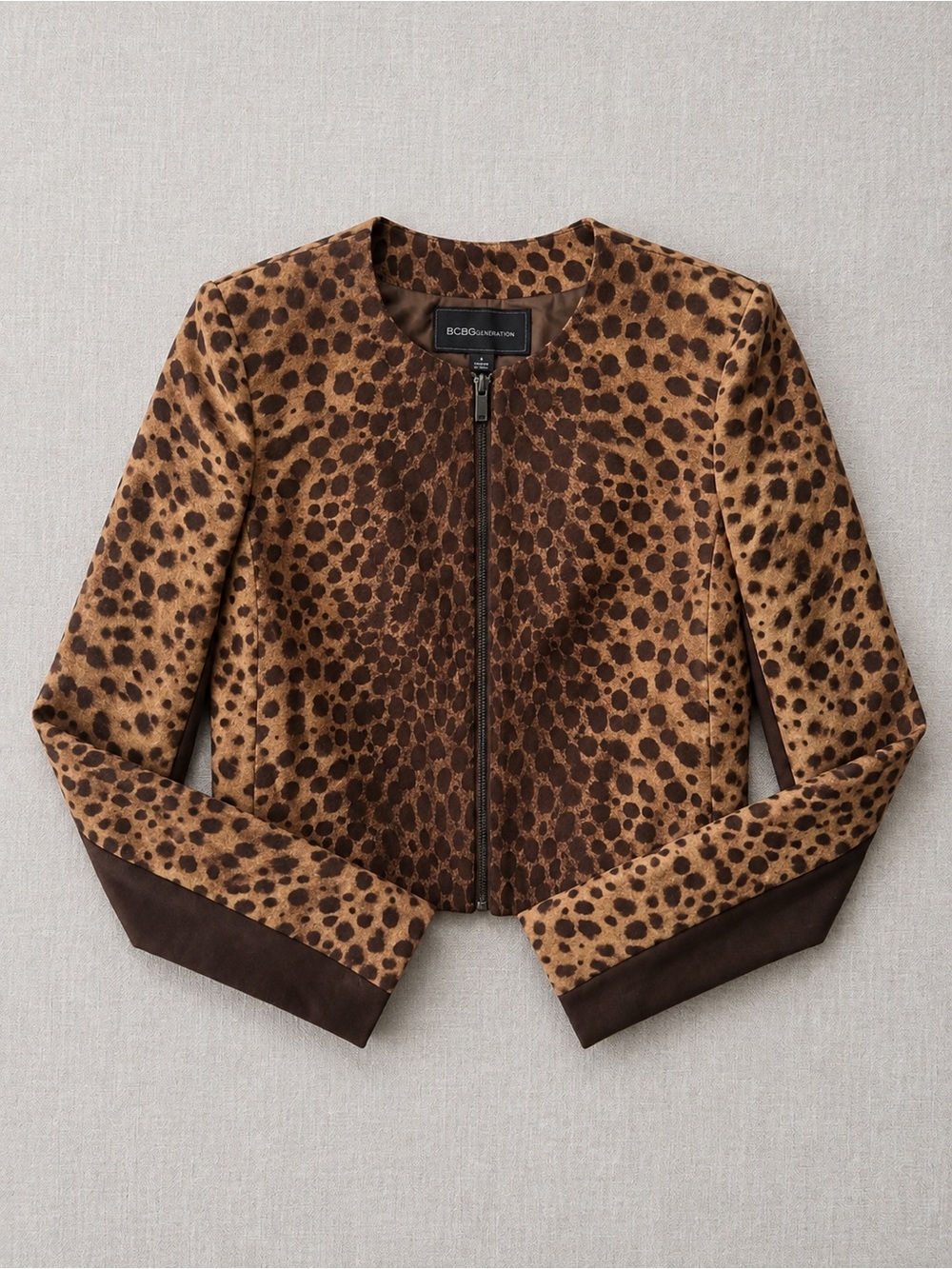 BCBGMaxAzria Brown Leopard Print Teddy Jacket